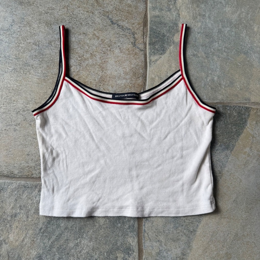 Brandy Melville White Contrast Trim Crop Top‎ Y2K Revival 90s Sporty Camisole